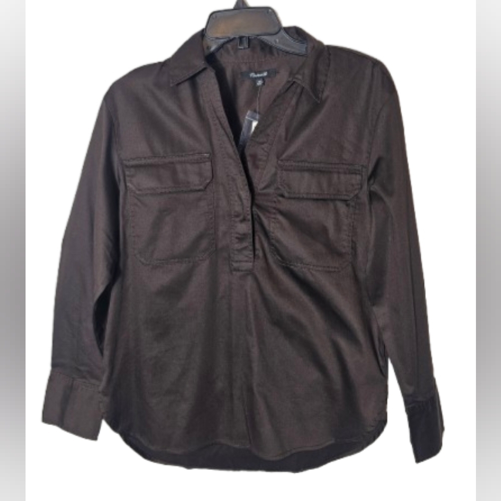 Madewell Brown Y-Neck Long Sleeve Top Women's Size XS NWT